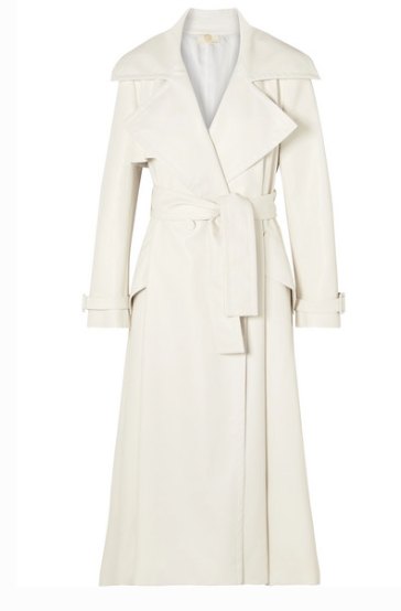 Sara Battaglia - Belted Faux Leather Trench Coat - White