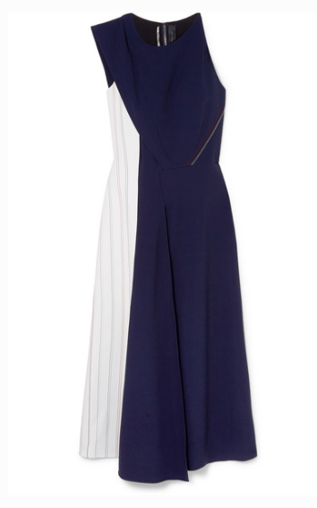 Roland Mouret - Felton Two-tone Crepe Midi Dress - Navy