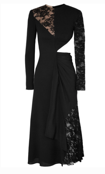 Givenchy - Cutout Paneled Wool-crepe, Silk Crepe De Chine And Lace Midi Dress - Black