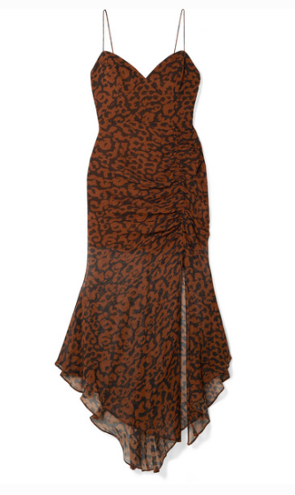 NICHOLAS RUCHED LEOPARD PRINT SILK CHIFFON DRESS Uberchique