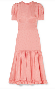 THE VAMPIRE'S WIFE HUMMINGBIRD RUFFLED SATIN-JACQUARD MIDI DRESS