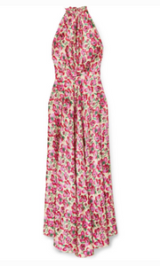 RAQUEL DINIZ GIOVANNA FLORAL-PRINT SILK-SATIN HALTERNECK MAXI DRESS