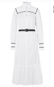 ALEXA CHUNG RUFFLE-TRIMMED COTTON-SEERSUCKER MIDI DRESS