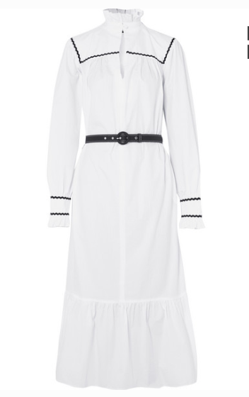 ALEXA CHUNG RUFFLE-TRIMMED COTTON-SEERSUCKER MIDI DRESS