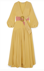 SILVIA TCHERASSSI FELICITY BELTED SILK CREPE DE CHINE MAXI DRESS