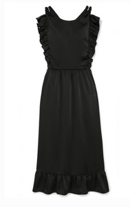 RED VALENTINO RUFFLED BRAIDED SATIN DRESS
