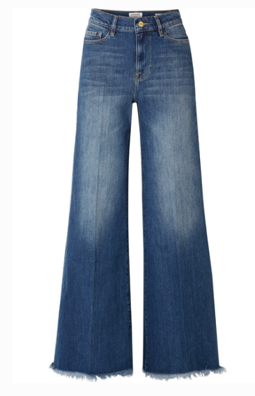FRAME LE PALAZZO FRAYED HIGH-RISE WIDE-LEG JEANS
