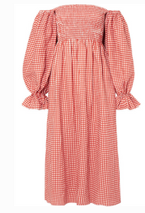 sleeper off shoulder dress Sleeper | Dress for women - Atlanta Linen Dress in Pink Vichy