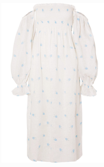 SLEEPER ATLANTA OFF-THE-SHOULDER SHIRRED PRINTED LINEN MIDI DRESS Uberchique SLEEPER ATLANTA OFF-THE-SHOULDER SHIRRED PRINTED LINEN MIDI DRESS Uberchique