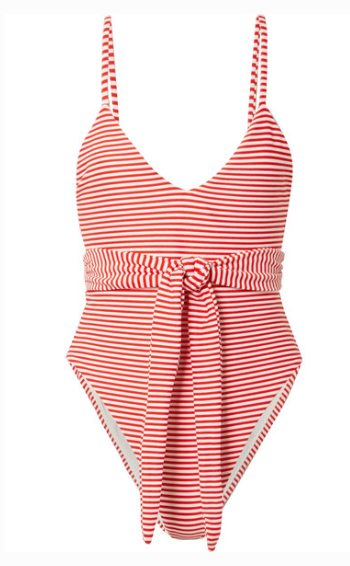 MARA HOFFMAN GAMELA BELTED STRIPED TEXTURED SWIMSUIT Uberchique