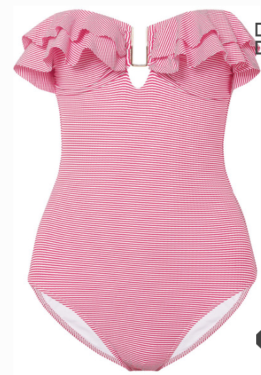 MELISSA ODABASH CORFU RUFFLED STRIPED BANDEAU SWIMSUIT