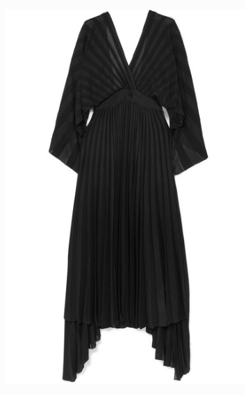 VALENTINO ASYMMETRIC OPEN-BACK PLEATED STRETCH-KNIT DRESS
