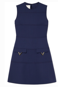 VALENTINO EMBELLISHED GRAIN DE POUDRE WOOL DRESS