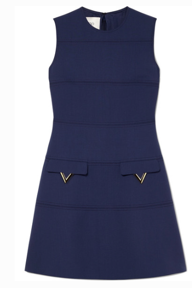 VALENTINO EMBELLISHED GRAIN DE POUDRE WOOL DRESS