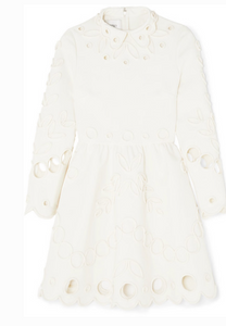 VALENTINO APPLIQUÉD LASER-CUT CREPE MINI DRESS