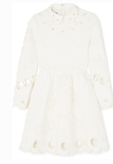 VALENTINO APPLIQUÉD LASER-CUT CREPE MINI DRESS