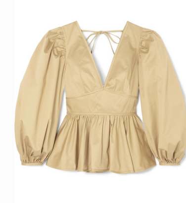 STAUD LUNA RUFFLED COTTON-BLEND POPLIN BLOUSE
