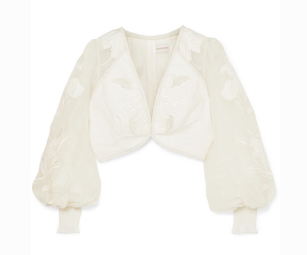 ZIMMERMANN CORSAGE CROPPED EMBROIDERED LINEN AND SILK-TOP