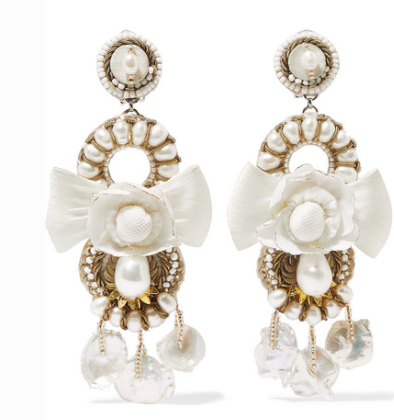 RANJANA KHAN GOLD-TONE, LEATHER AND SILK MULTI-STONE CLIP EARRINGS