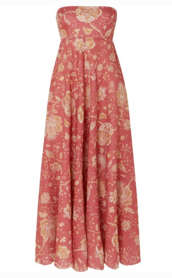 ZIMMERMANN Veneto strapless printed linen midi dress