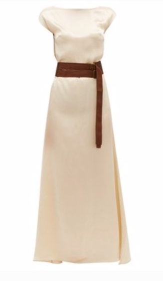 ALBUS LUMEN  Inez boat-neck belted silk-satin dress