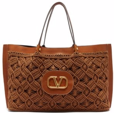 VALENTINO  Go Logo Escape macramé and leather tote bag