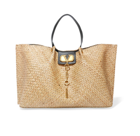 Valentino Garavani Go Logo Escape leather-trimmed straw tote
