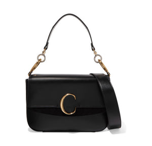 Chloé - Chloé C Medium Suede-trimmed Leather Shoulder Bag - Black